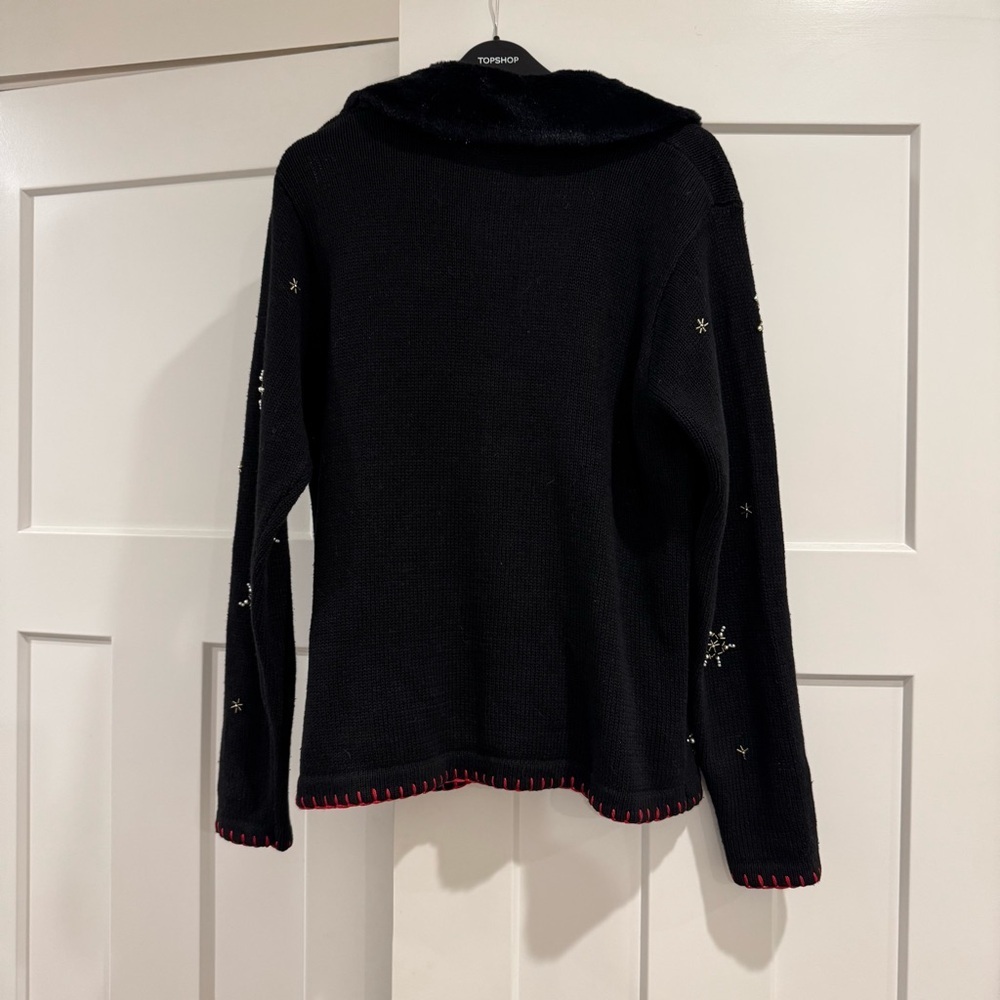 Victoria Jones Candles in the Starlight Christmas Sweater, Faux Fur Collar Small - Picture 3 of 5